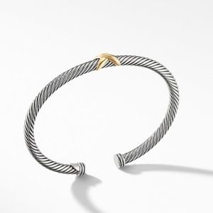 David Yurman X Bracelet with Gold Cable Bracelet, 4 mm